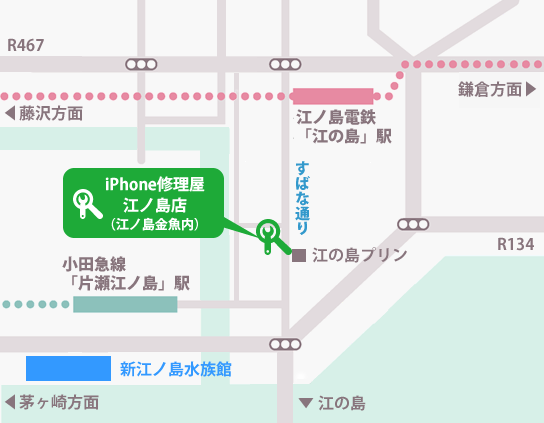 iPhone修理屋江ノ島店へのアクセスマップ